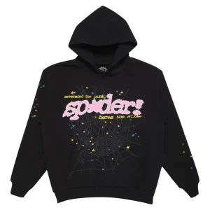 Sp5der P*NK Hoodie Black V2 from the front