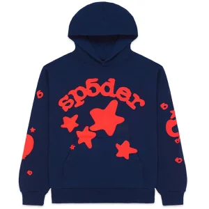 this image shows Sp5der Beluga Hoodie Navy from the front side