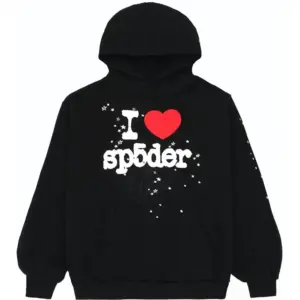 This picture 1 shows Sp5der I Heart SP5 Souvenir Hoodie Black from the front side