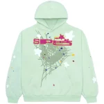 This image shows Sp5der-SP5-Mint-Hoodie-Mint from the front side